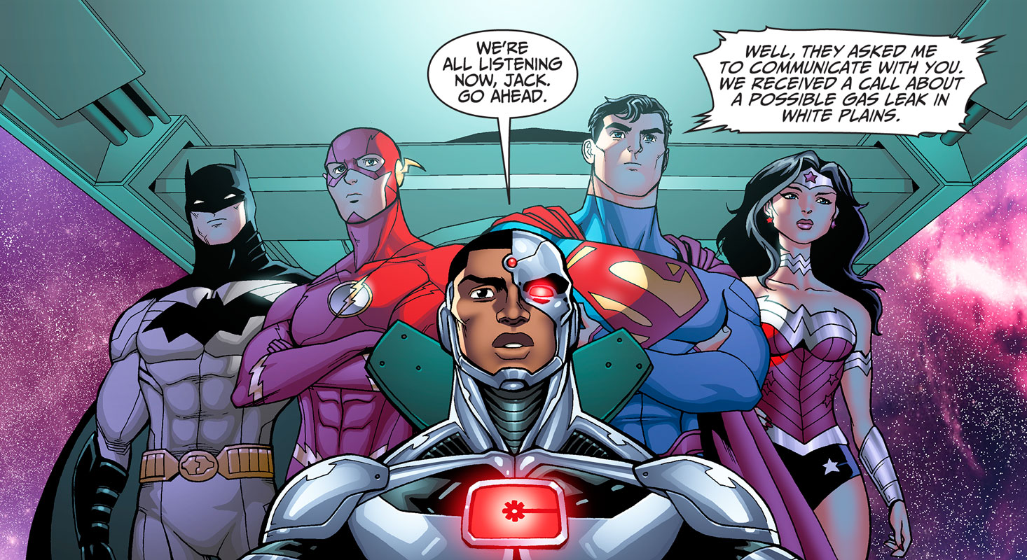 Batman, Superman, Wonder Woman, The Flash & Cyborg talk to Con Edison